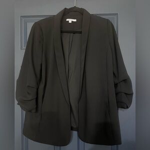 Chico's Black Open Front Blazer With Ruched Sleeves -Size 10 (Chicos 1.5)